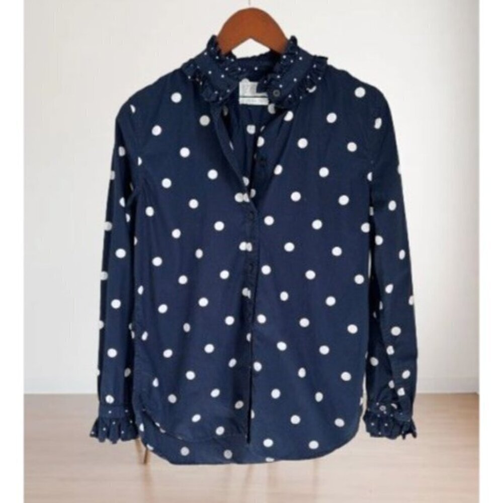 J.Crew Classic-fit Ruffleneck Shirt In Mixed Dots Cotton Preppy Fun Business Cas